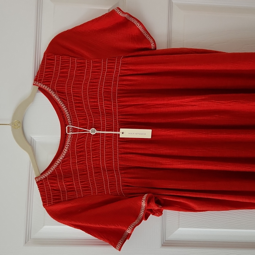 NWT Max Studio Red Flounce Flutter Sleeve Dress - Picture 3 of 8